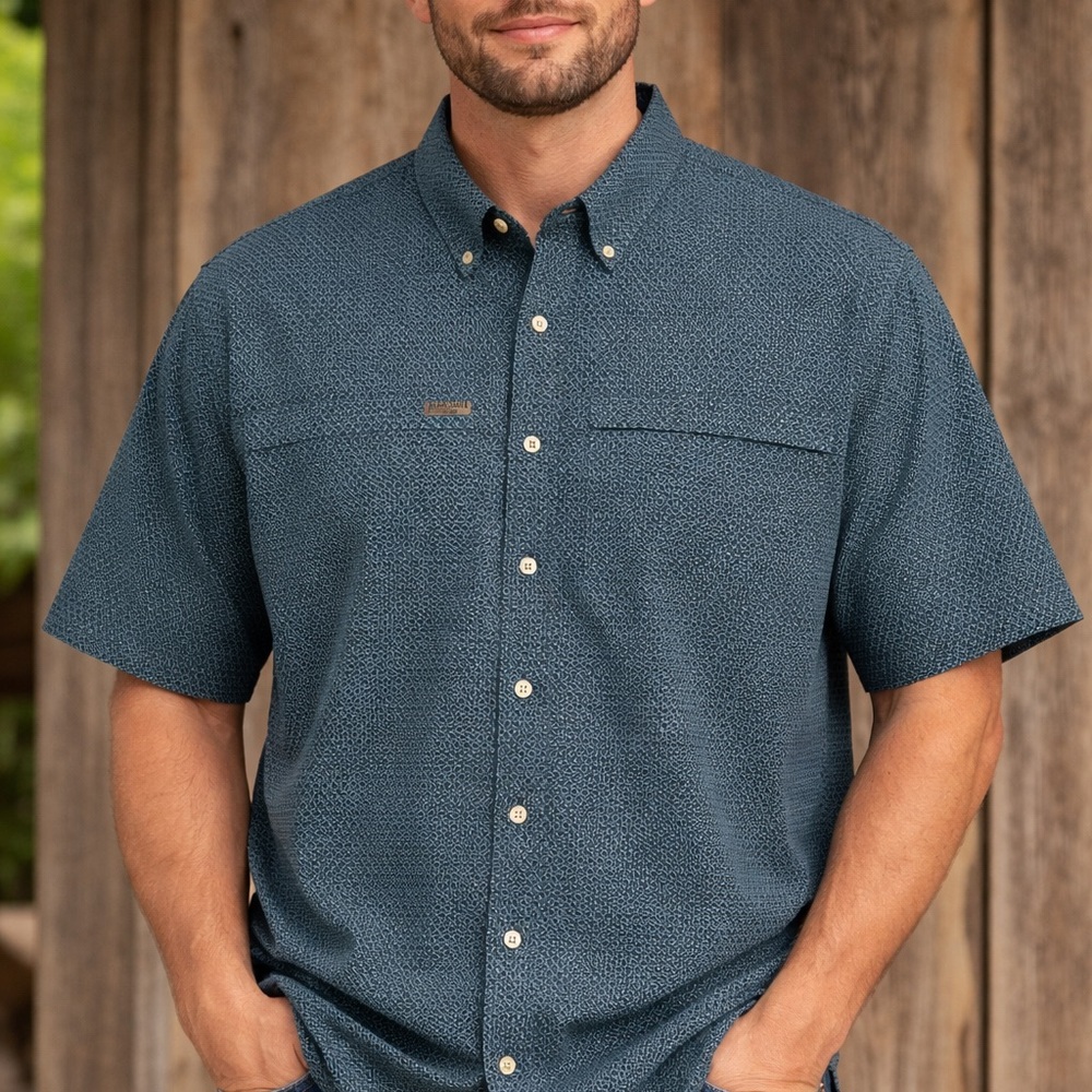 Panhandle Performance Mens XL Relaxed Fit Short Sleeve Button Shirt Blue